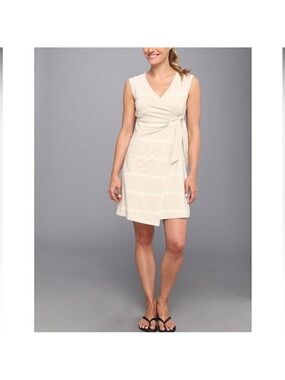 V-Neck Cream Wrap Mini Dress with Side Tie